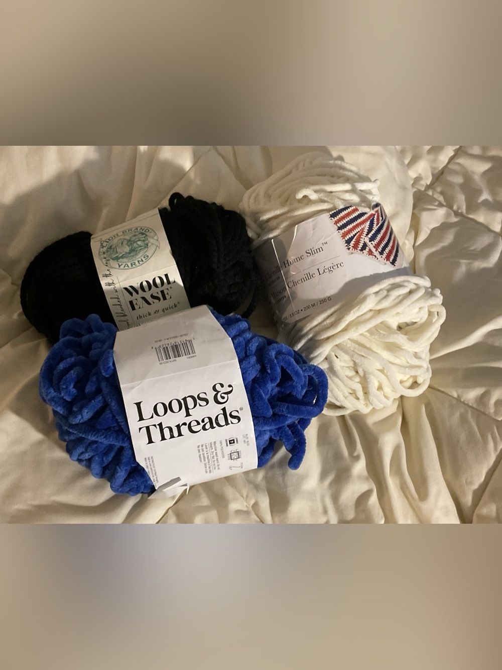 Loops & Threads Royal Blue Chenille Yarn + White & Black Yarn Bundle